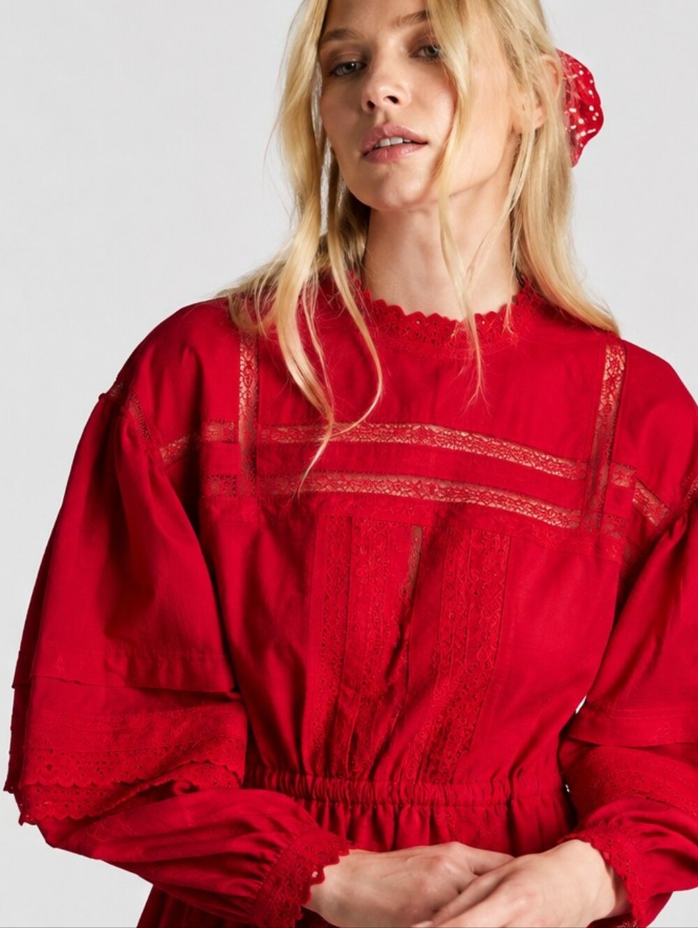 Damson Madder Red Clancy Embroidered Mini Dress Organic Cotton - Picture 2 of 7